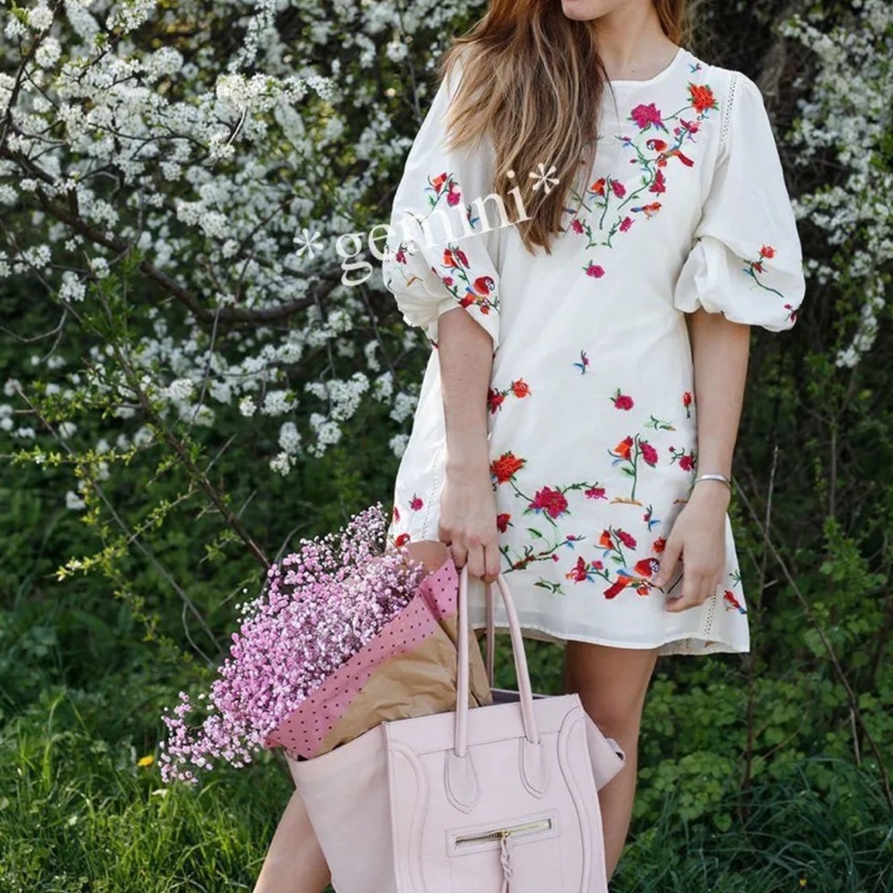 Zara white embroidered mini dress size medium